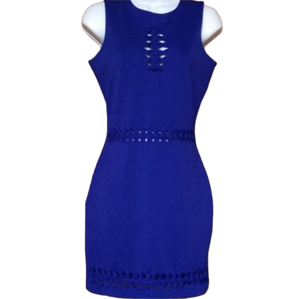 Gianni Bini Royal Blue Bodycon Sleeveless Laser Cut Out Dress sz XS